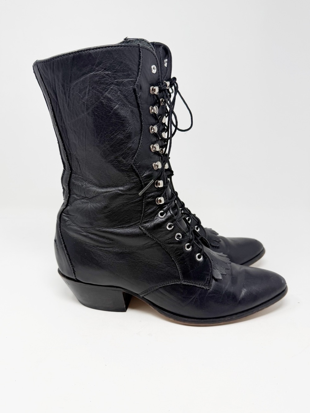 Loredo Lace Up Leather Heeled Roper Boots Vintage